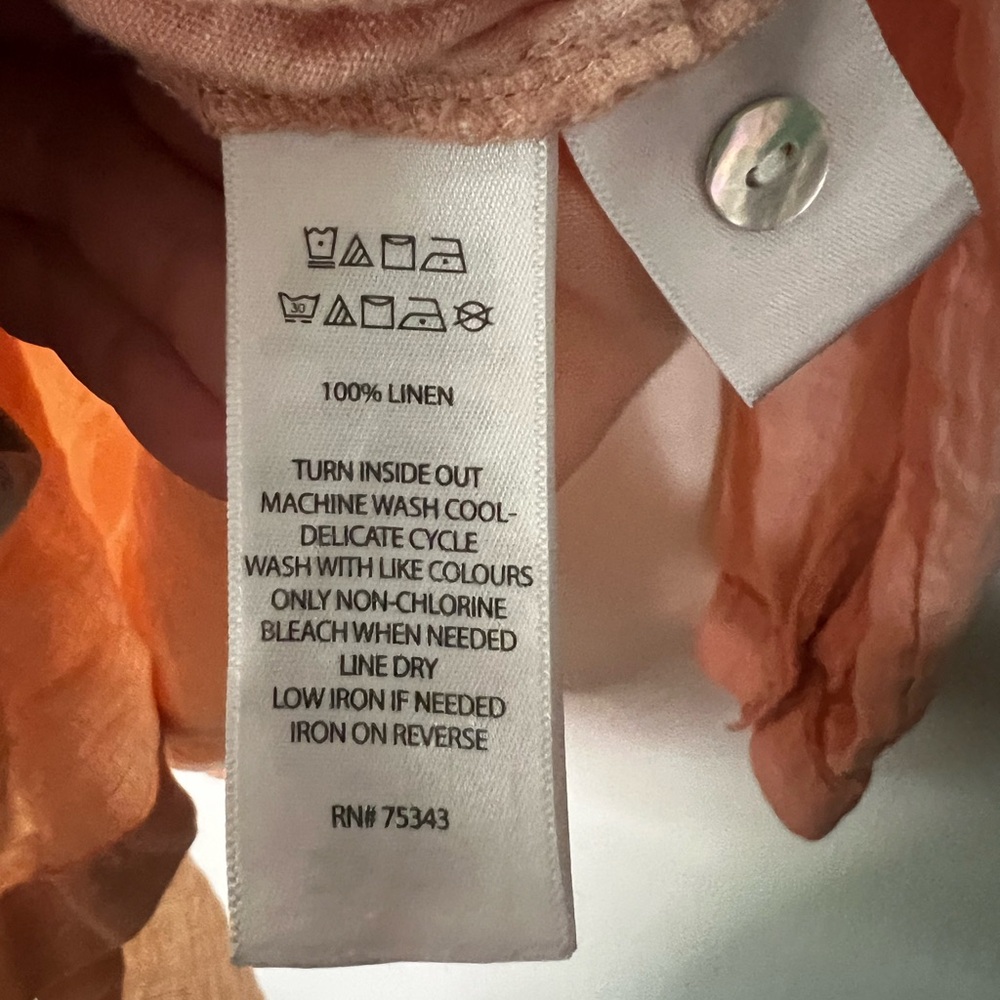 Sigrid Olsen Peach 100% Linen Button-Down Linen Shirt Coastal - Picture 5 of 7